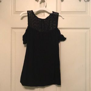 black shirt-lace collar and neck